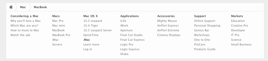 Apple.com: New Footer and Breadcrumbs