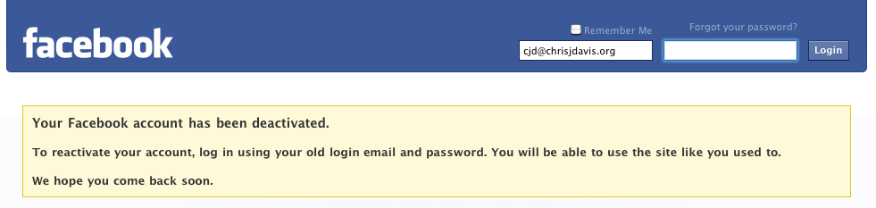 Finished deactivating account