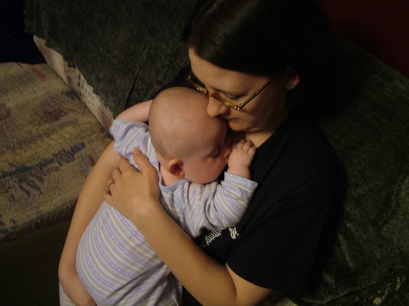 Heather and a sleepy Jakob