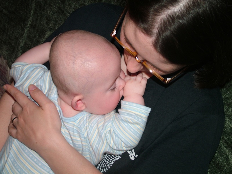Heather and a sleepy Jakob