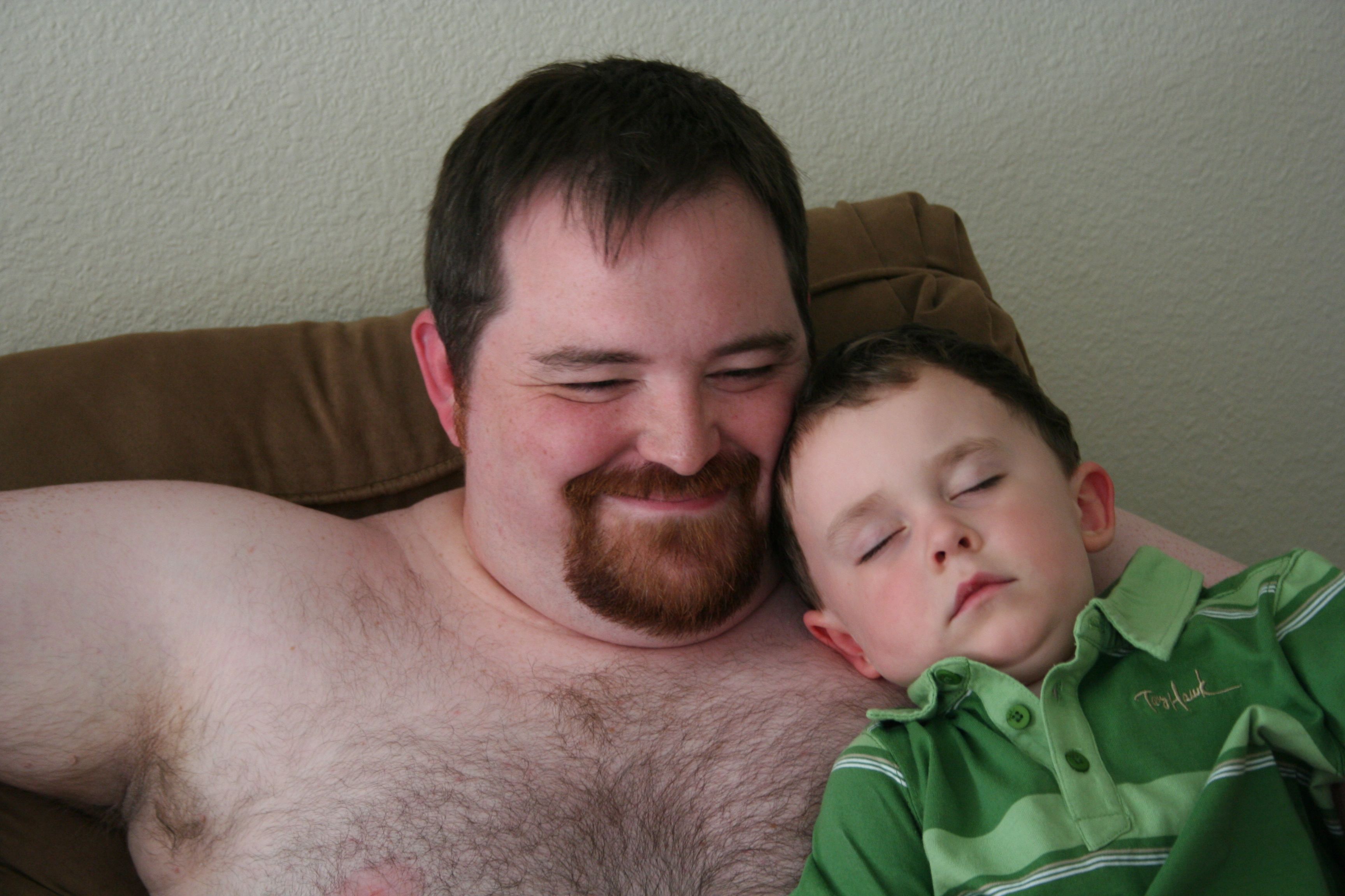 Jakob taking a nap on Daddy