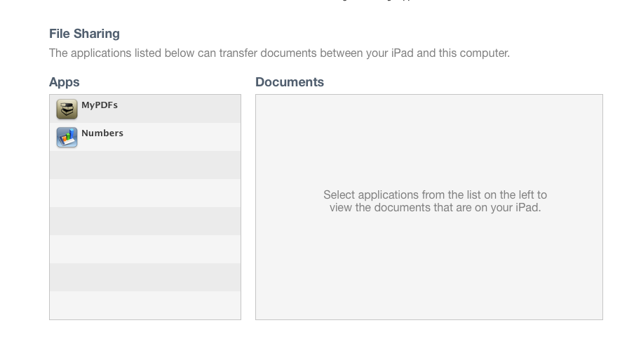 Shot of Document sharing in iTunes