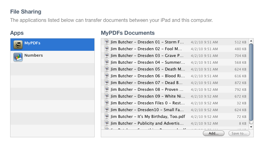 Shot of Document sharing in iTunes