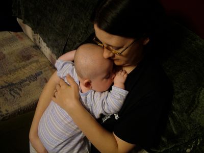 Heather and a sleepy Jakob