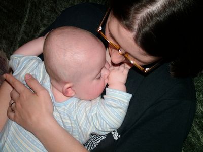 Heather and a sleepy Jakob